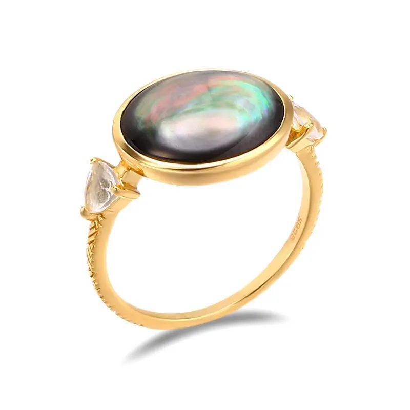 Silverbene Retro Dazzling Shell White Crystal 925 Sterling Silver Ring