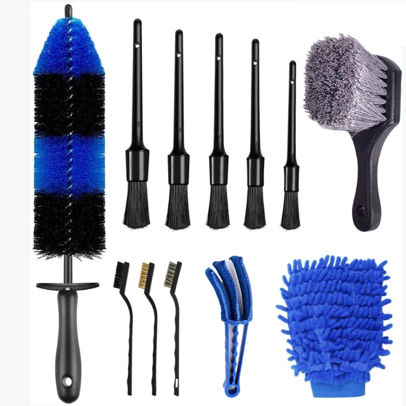 PP Bristle Car Brush Black Color Short Handle Floor Carpet Cleaning Auto Car Detailing Brush Soft Bristle Easy Reach Car Wheel