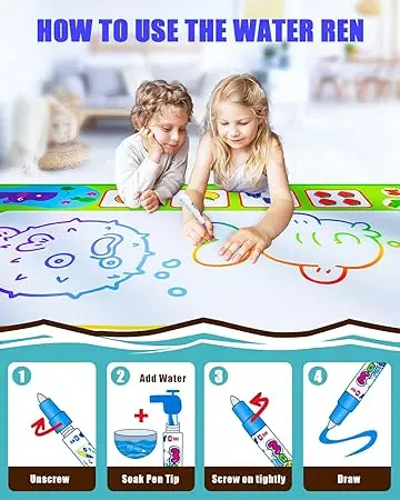 2 in 1 Water Doodle Mat 60 x 40 Inch Extra Large Drawing Mat with Backpack Hopscotch Rug Design on Back Educational Toys Gifts