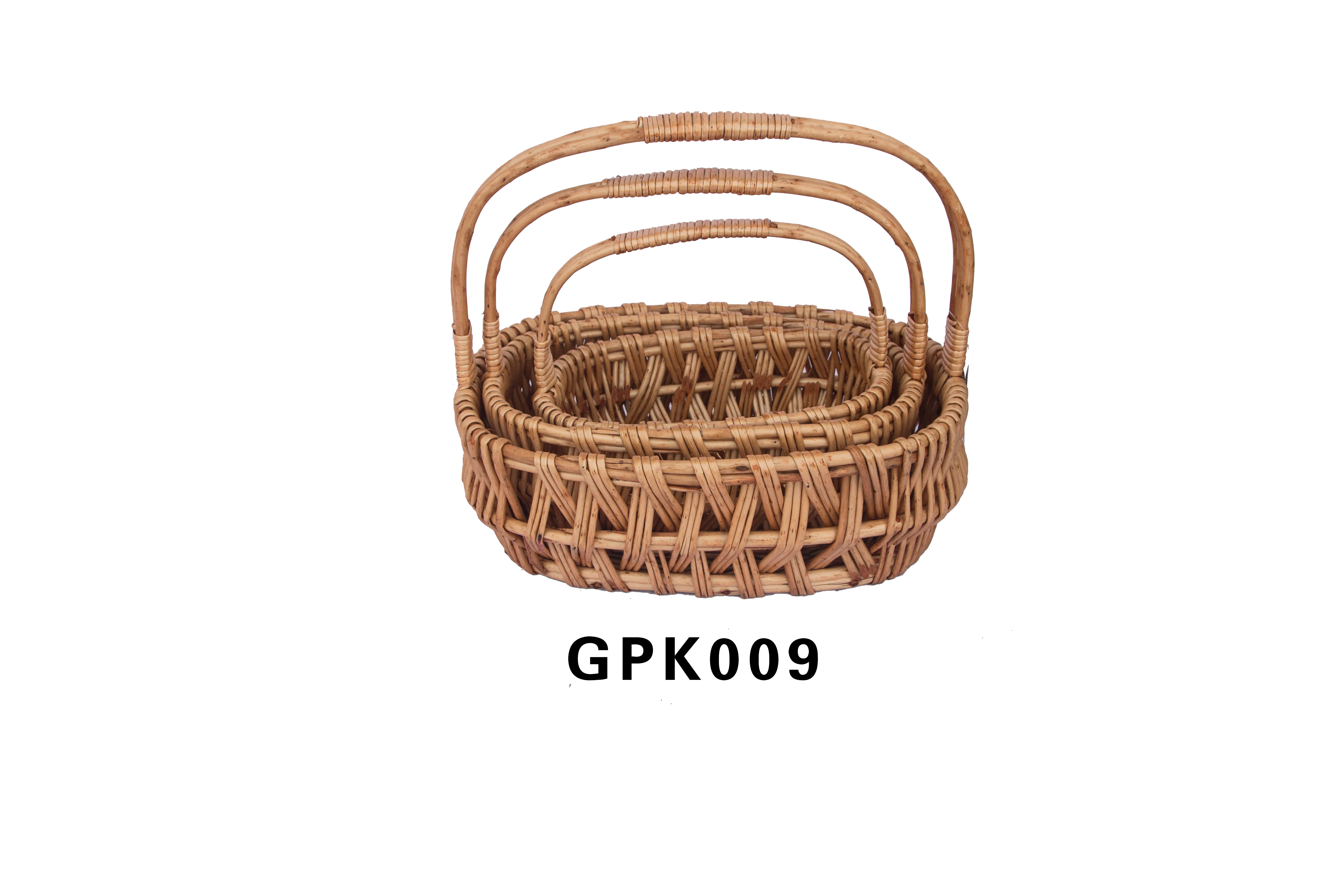 Handmade woven willow wicker and woodchip basket decorative gift baskets hamper with handle set of 3