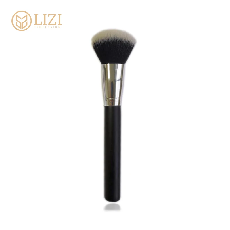 single black powder brush silver ferrule comfortable bristle matte wood handle blush brush DIY design makeup brush