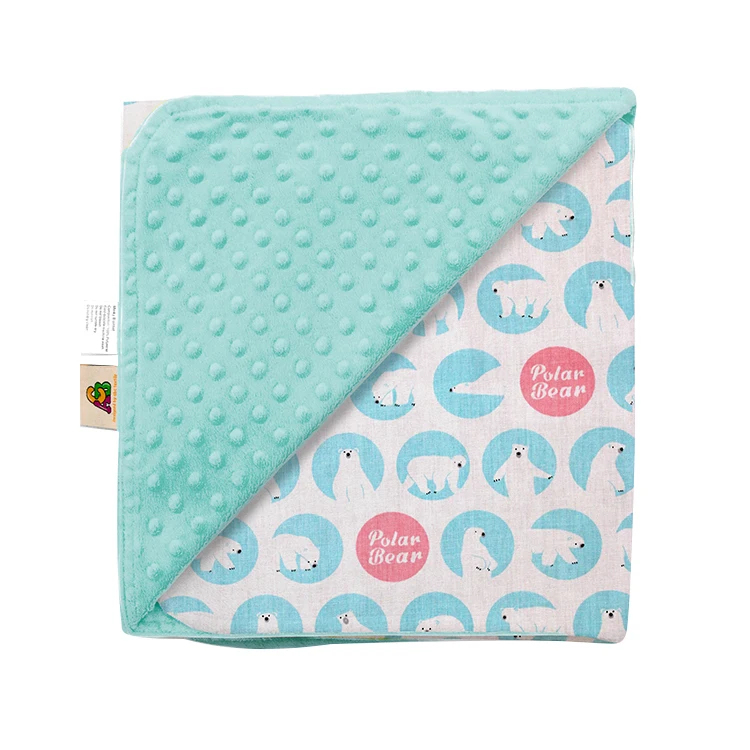 
100 Polyester Knitting Polar Bear Nature Style Blue Korean Minky Blanket 