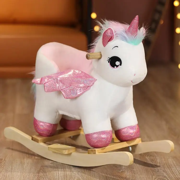 Unicorn Rocker Plush Rocking Chair Rider  Kids Wooden Rocking Horse Stuffed Animal Ride on Toy Kids Plush Rocking Horseer