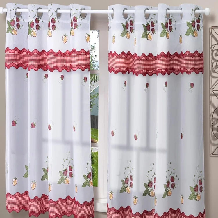 Lovely Cartoon Pink Strawberry Pattern Embroidered Kids Room Window Tulle 52*84 Inches Sheer Curtain Drapes