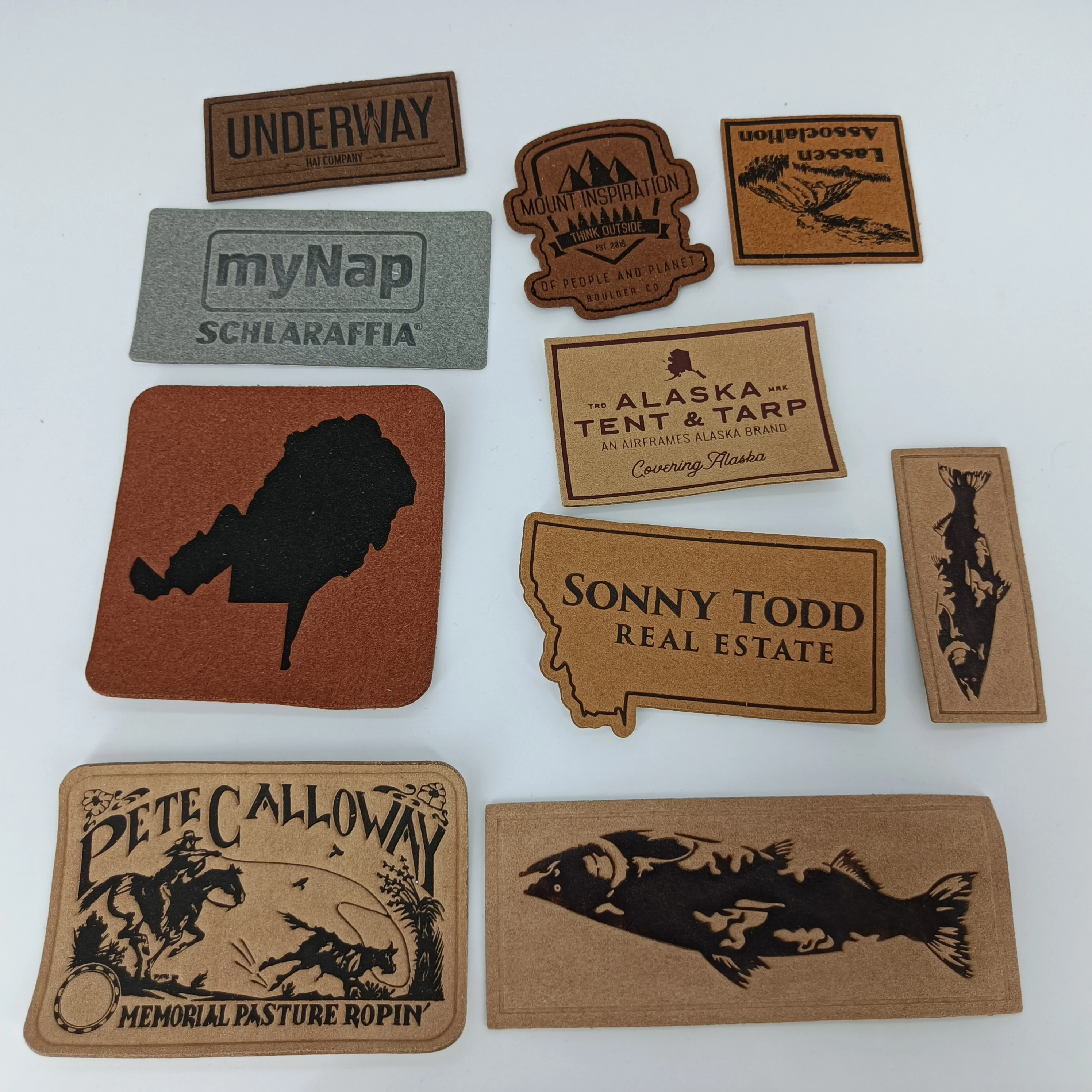Custom Private Name Embossed Logo Iron On Suede Leather Microfiber Fabric Patches Labels For Hats