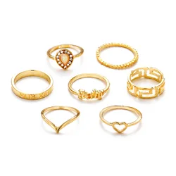 Aug jewelry European and American hot-selling new creative geometric baby love letter ring set 7-piece ring