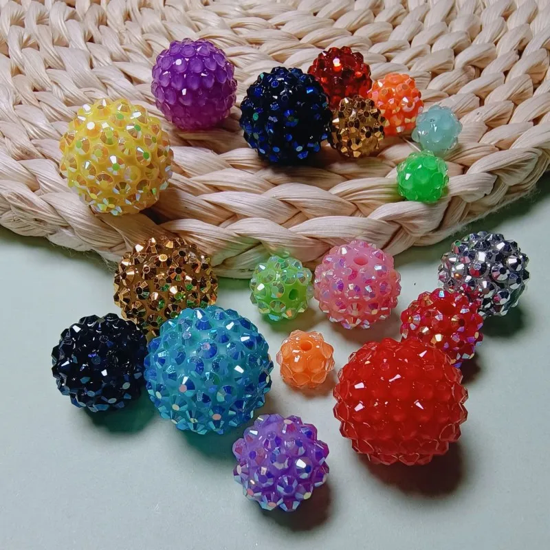 10/12/14/16/18/20MM Acrylic Resin Rhinestone Jewelry Spacer Beads Plastic Ball Loose Bead Charms for Beaded Pen Jewelry DIY