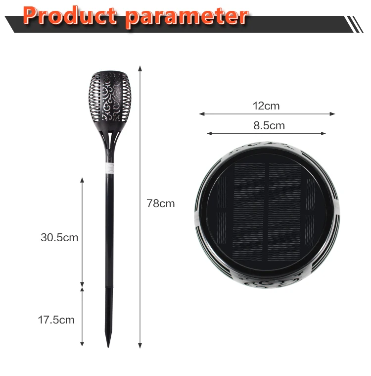 Landsign 96 LED Solar Flame Light Waterproof Outdoor Garden Torch with IP65 Rating Wireless DC Power from Solar Panel Battery