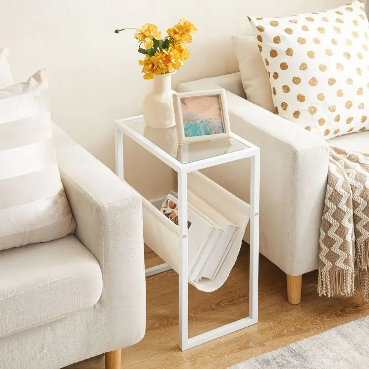 Wholesale White Glass Side Tables, HOOBRO Brand Modern Top Tempered Glass White End Table, Glass White Accent Lamp Table