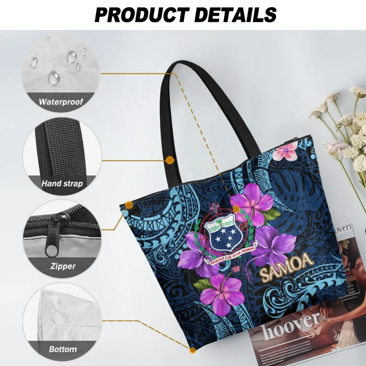 Sale Dupont Tyvek Tote Bag Samoa Flag Coat of Arm Tribal Tattoo With Hibiscus Luxury Shoulder Bag Man Big Shoulder Bag Woman