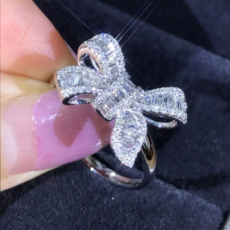 Wholesale High Quality 925 Silver Plated Imitation Diamond Ring Luxury Female Style butterfly Diamond Ring