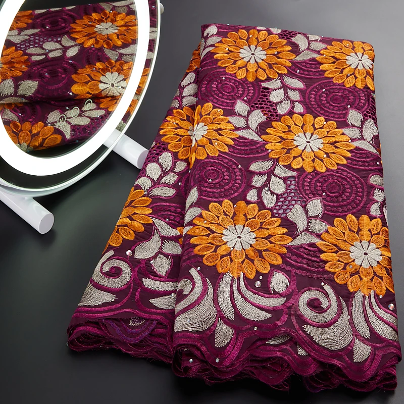 3000 Latest Styles High Quality Cotton Fabric Dry Lace Swiss Voile Flowers Embroidery For Cloth Material Sew