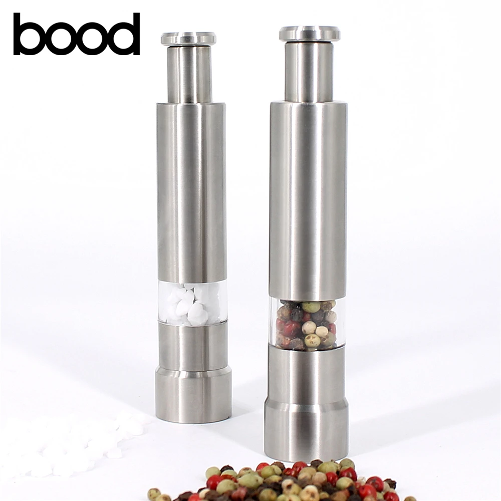 Stainless Steel Mini Thumb Operated Manual Salt and Pepper Shaker/Pepper grinder