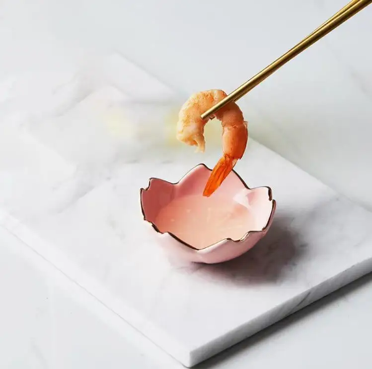 Luxury round Sakura Plate Bowl Set Cherry Blossom Vinegar Soy Sauce Dishes Floral Ceramic Seasoning Dipping for Home Kitchen Use