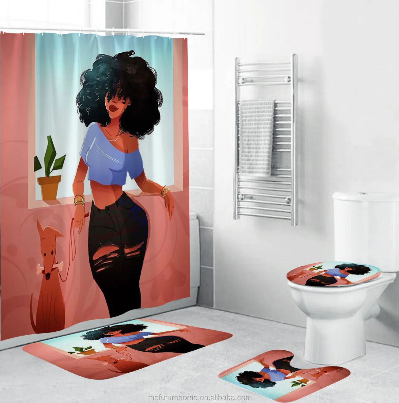 3D принт, африканские женские и детские занавески для душа С нескользящими коврами, крышка для унитаза и коврик для ванной, коврик для ванной комнаты, занавески для душа, комплекты