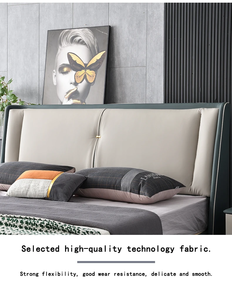 Simple bedroom furniture leather Upholstered solid wood king bed home hotel bed bedroom bed