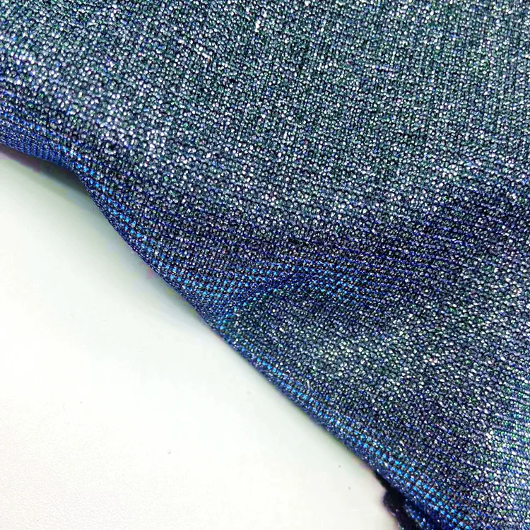 Fancy shine 100 polyester custom 135gsm knit bonded luxury lame glitter metallic fabric for party dress
