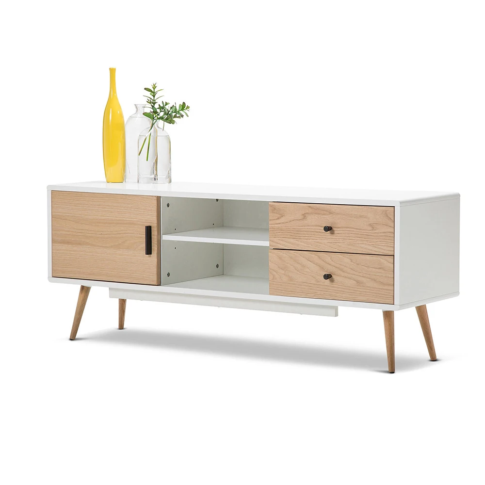Classic Minimalist Design With Drawers And Display Stand White Wooden TV Stand