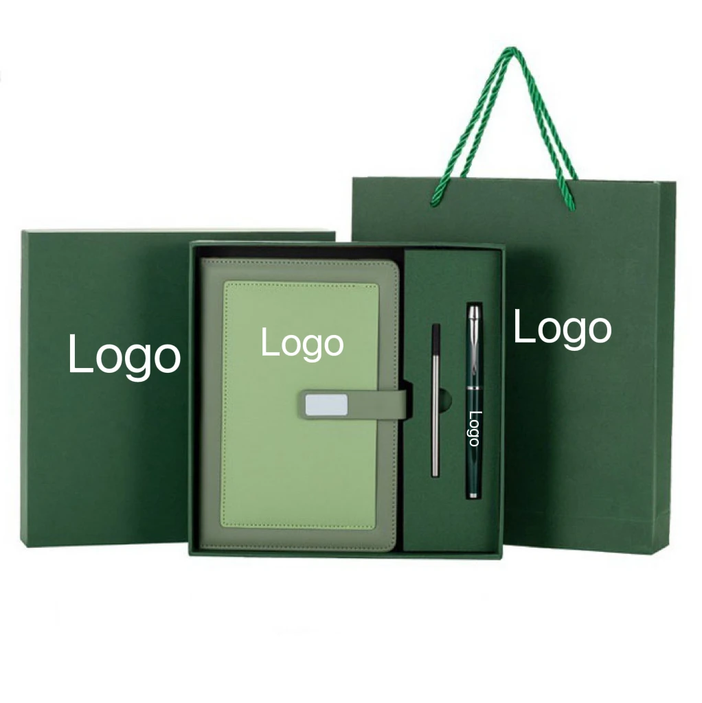 Wholesale Promotional Luxury Notebook Journal For Company Gift Custom Green Diary PU Leather Notepad Corporate Gift Set With Pen