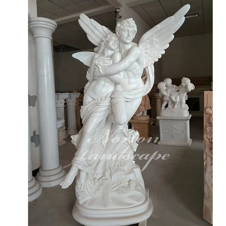 Life Size Cupid And Psyche Greek Mythology Stone Statue Garden White Marble Couple Angel Statue
