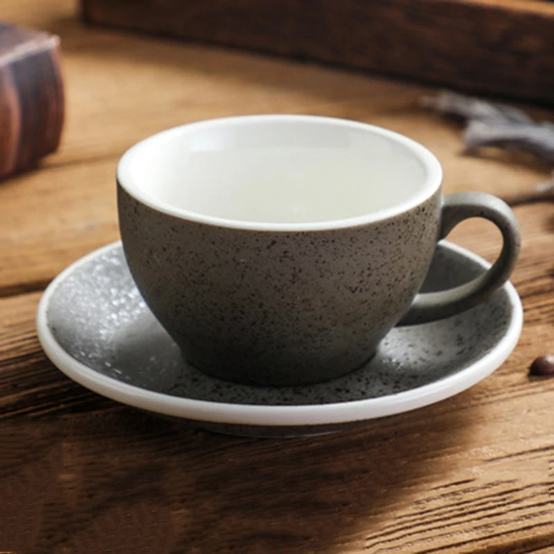 Classical ceramic retro granite coffee cup and Saucer Set and cappuccino espresso or latte cup wholesale