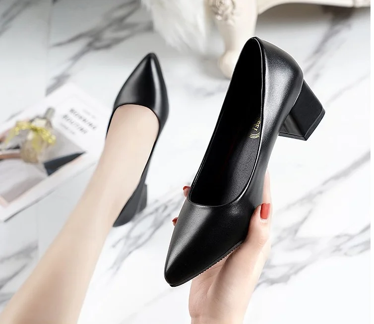 Fashion summer sandals female ladies office wedding solid high shoes heels point toe court pumps for women square heels