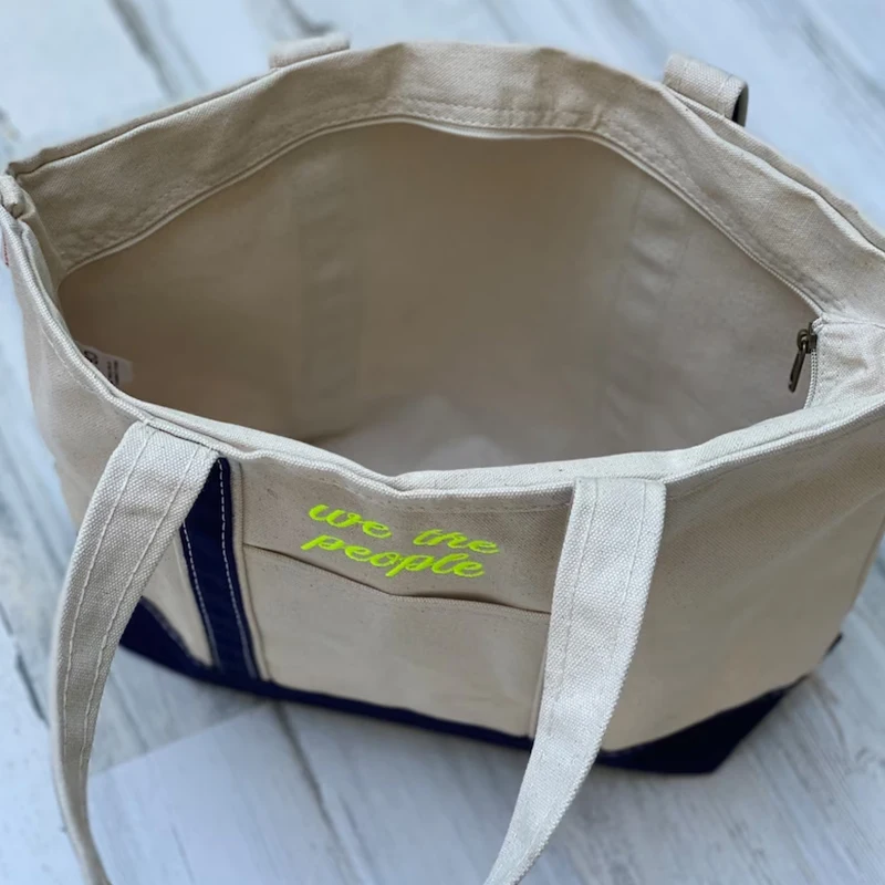 OEM Canvas Bag with Letter Contract Color Splicing Strap Bottom Large Size Portable Durable Customizable Canvas Bag for Shopping