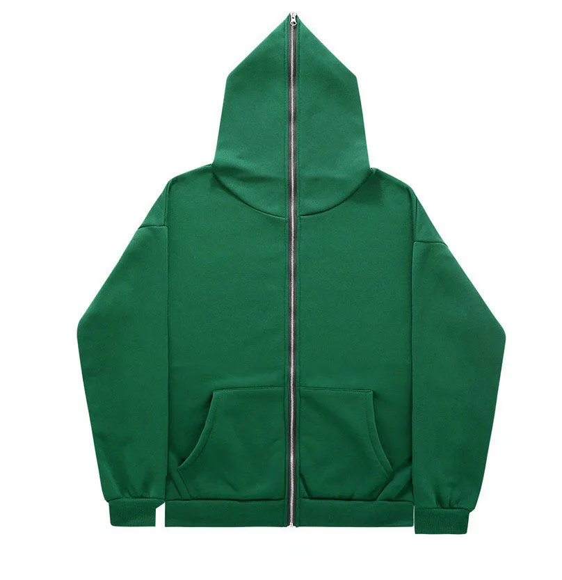 Custom Cotton Full Double Two Way Zipper Hoodie Men Oversized Blank Acid Washed Distressed Full Face Zip up Hoodie