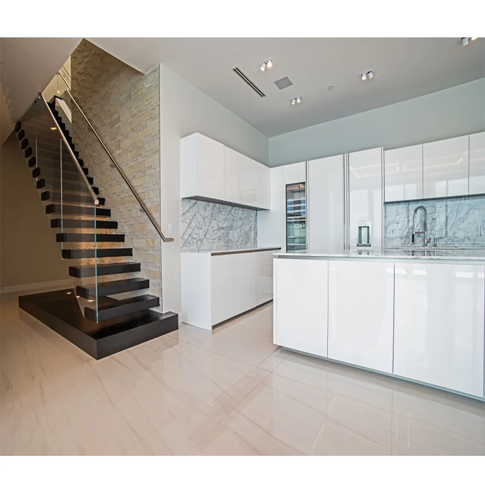 Internal glass floating white oak wood stairs second floor metal timber stair design