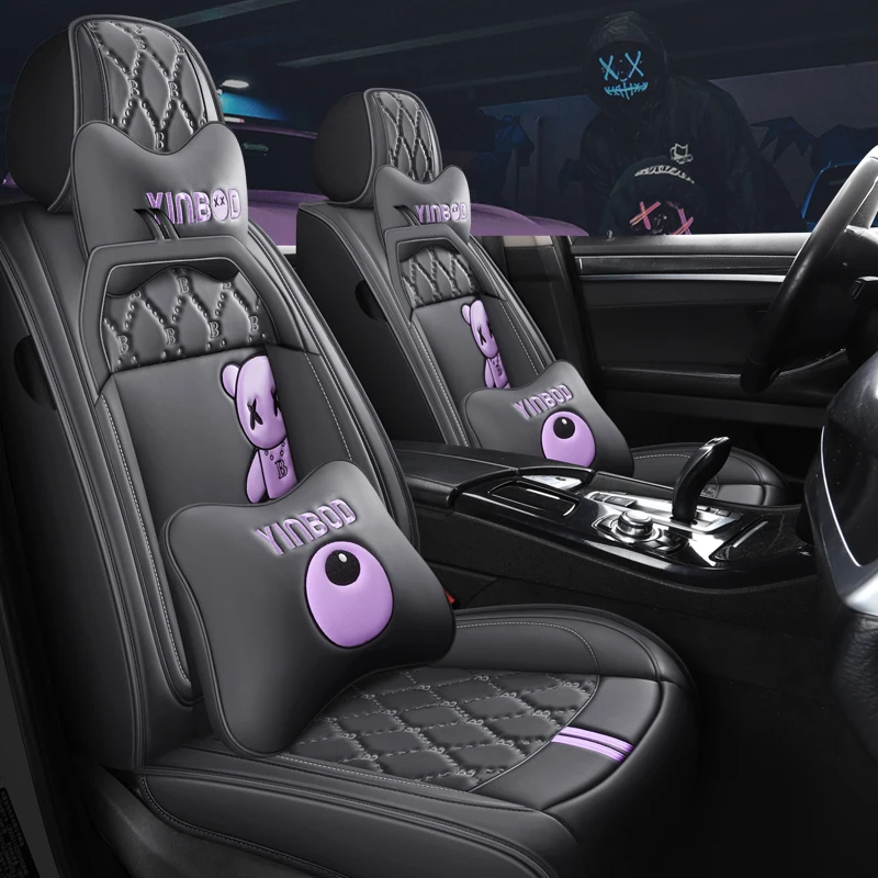 New Car Decorative Pink Girly Seats Cover Universal Leather Four Seasons Pad Interior Accessories Cushion Auto Car Seat Covers