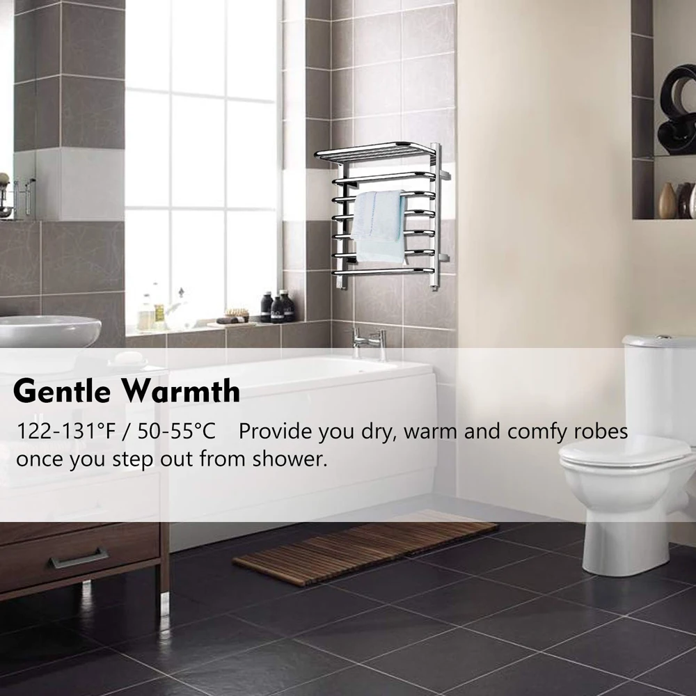 Towel Warmer 9 Bars Plug-in Stainless Steel Heated Towel Rack,Built-in Thermostat