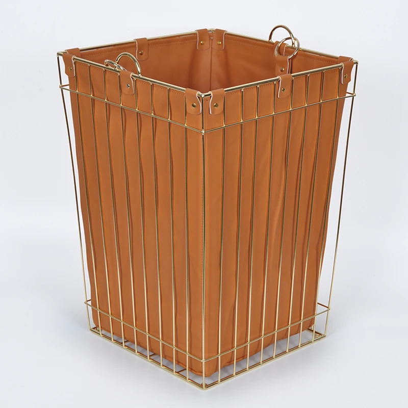 Modern minimalist home bedroom leather metal dirty clothes basket storage basket clothes sundries sorting basket decorative
