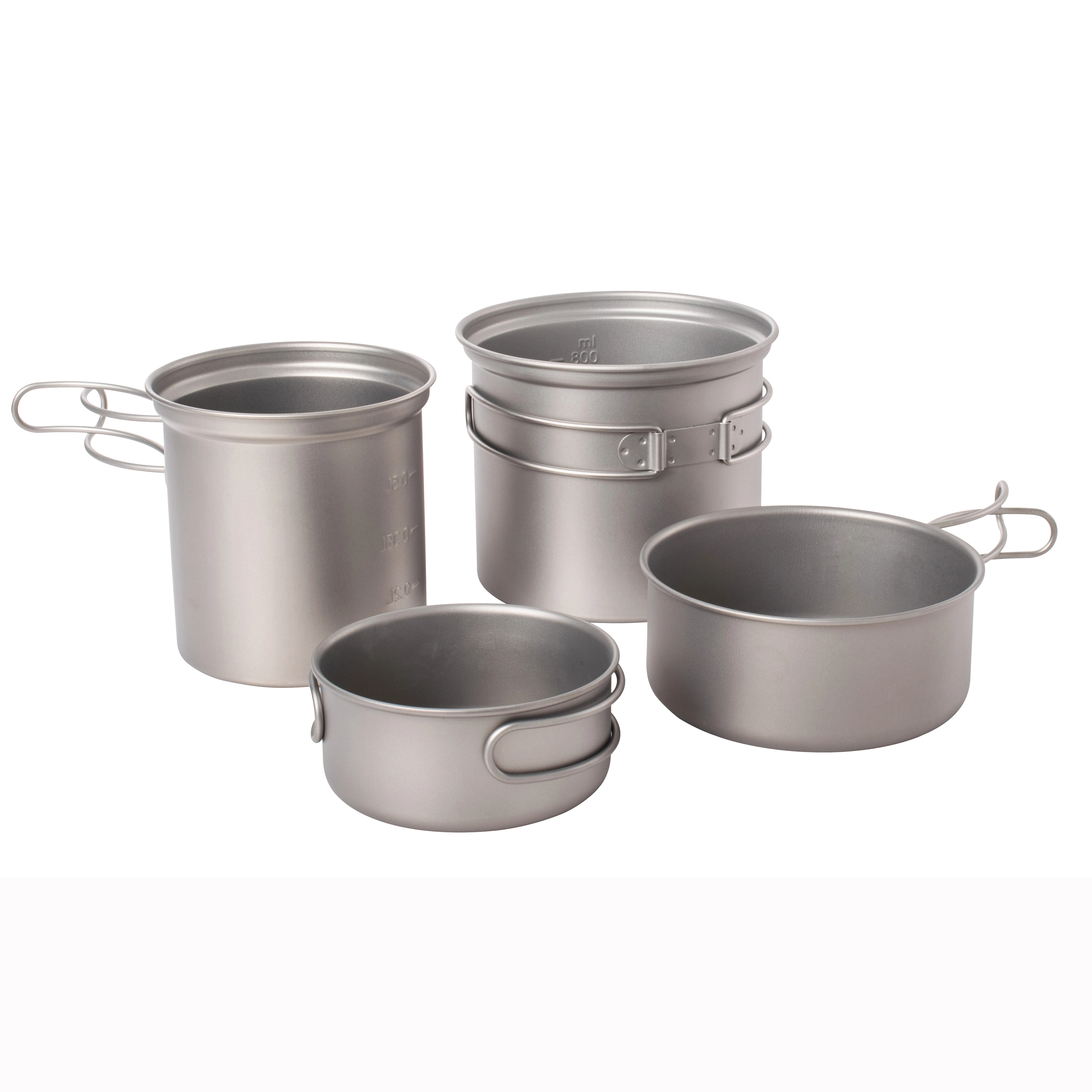 4pcs Ultralight Portable Durable Titanium Cookset 2 pot 2pan for outdoor camping hiking picnic