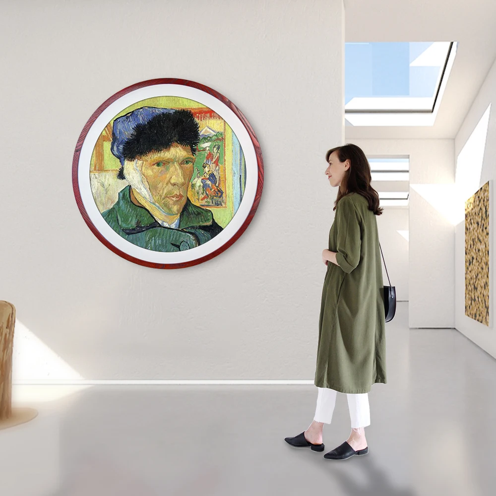 Clear picture quality 23.6' round digital photo frame with mouse 4K HD lcd display landscape painting for exhibition