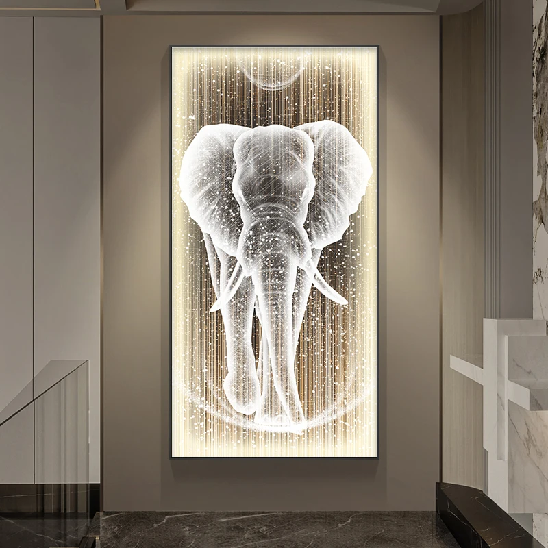 Custom modern Art Deco Elephant animal Wall Painting Light up art painting with light LED background wall decoration