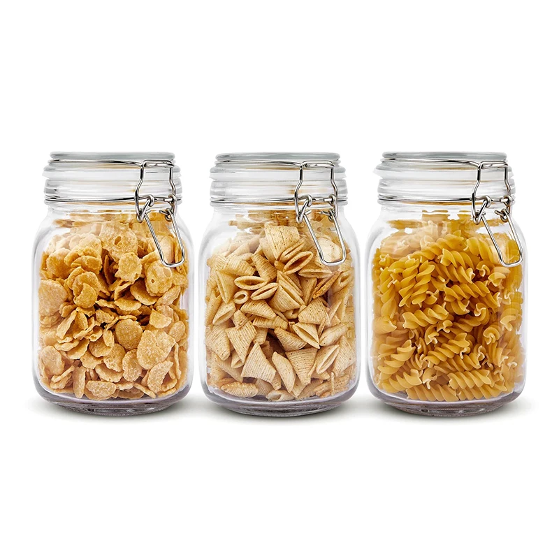 Custom stainless steel buckle glass sealed jar wine honey jam transparent kitchen food storage jar