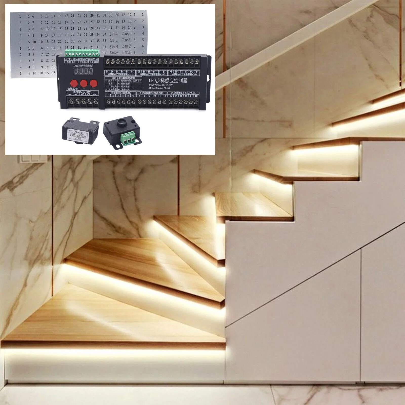 DC12-24V Stair Motion Sensor LED Controller Smart Home Stair Light Sensor LED step light controller