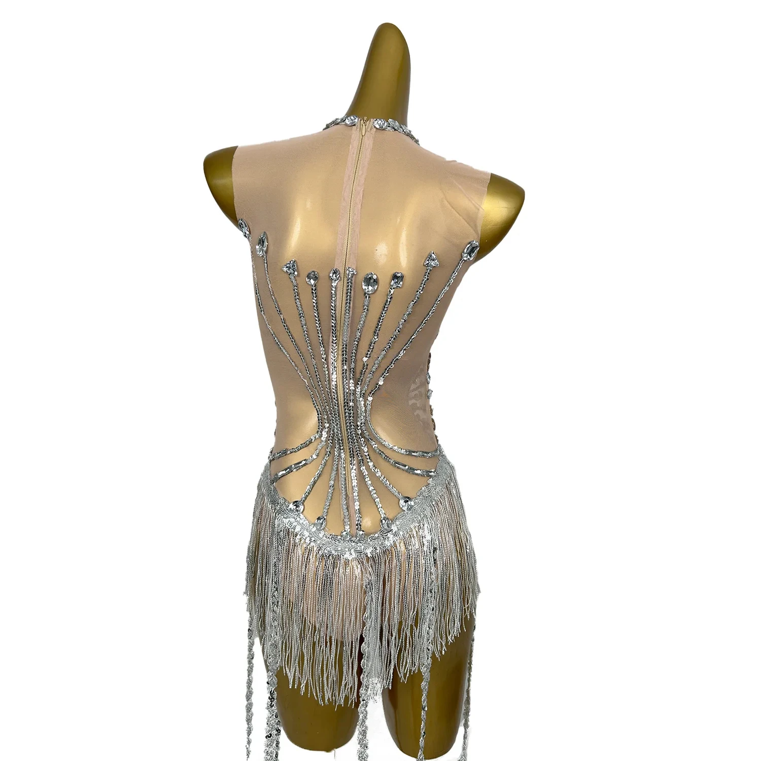 Sexy Sleeveless Sequin Fringes Bodycon Jumpsuit Pole Dance Leotard Festival Clothing Women Rhinestone Stage Performance Bodysuit
