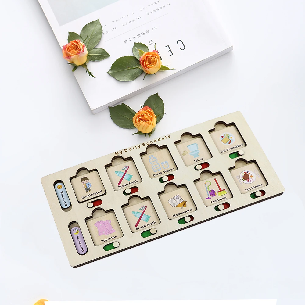 Custom Kids Daily Responsibility Board Rhythm cards wood Visual Schedule Daily Routine Chart wooden for kids gifts