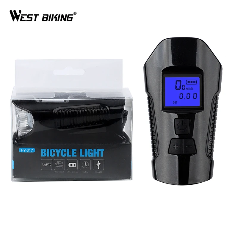
WESTBIKING Waterproof Bike Headlight Electric Horn Bicycle Accessories MTB Wired Bicicleta Electrica USB Rechargeable Bell Light 
