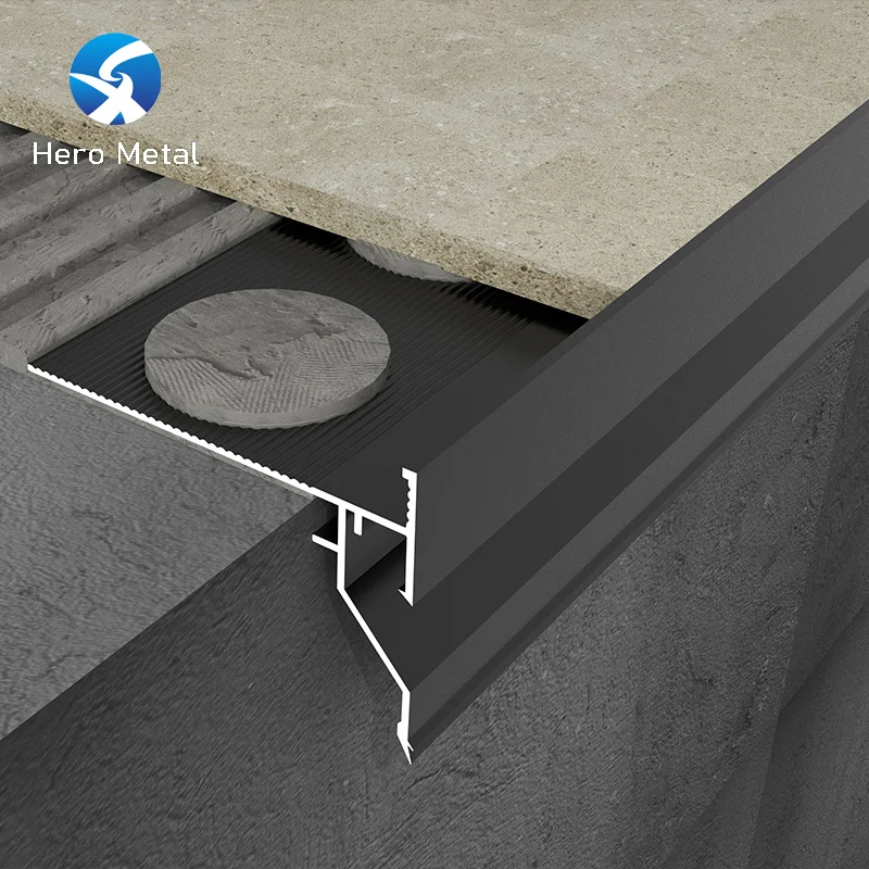 2023 Latest Models Silver Black Metal Aluminum Balcony Profile Decorative Protective Balcony Edge Tile Trim