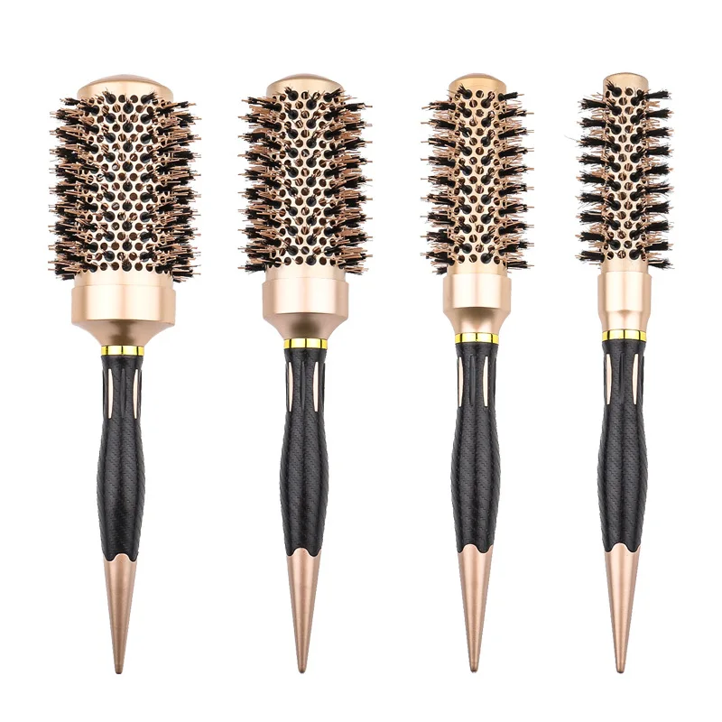 Rubber Handle Round Nano Ionic Technology Ceramic Aluminum Barrel Boar Bristle Hair Brush