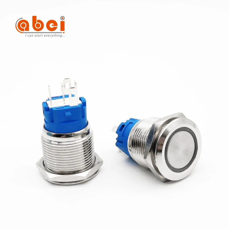 abei 19mm push button illuminated led light 12v 24v dc lamp switch metal waterproof push button switch momentary