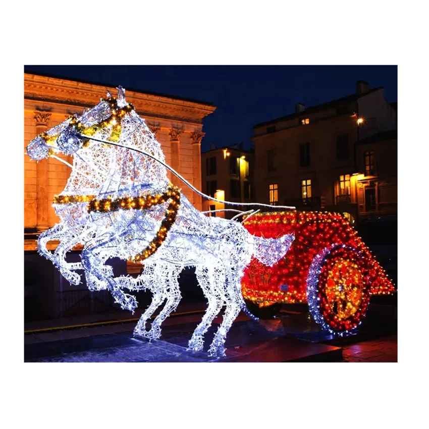 Outdoor 3d led lights horse carriage sculpture commercial christmas light