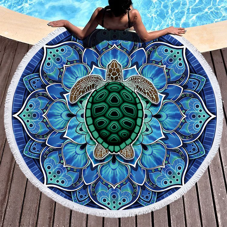 Fast Dry Sandy Free Large Custom Printed Octopus Sea Turtle Round Beach Towel for Adults