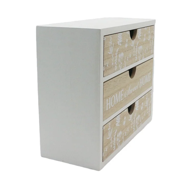 Wooden jewelry toy chest storage box desk organizer with 3 tray drawers for living room baby collection