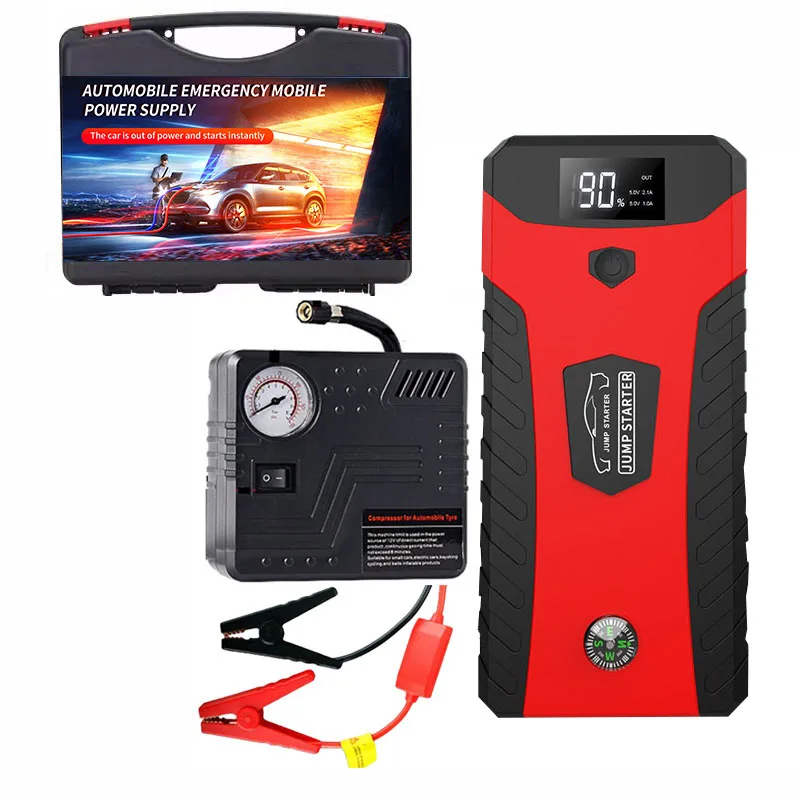 Battery Charger Mini Powerbank multi-function 12v Power Bank Portable Car Jump Starter With Air Compressor Inflator Pump