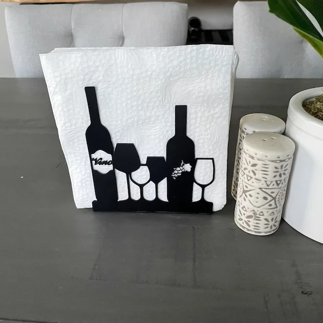Wine And Glass Metal Napkin Holder Wine Tissue Holder Personalized Modern Napkin Dispenser For Bar Cafe Restaurant Home Gift