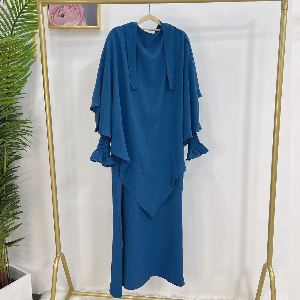 Women Muslim 2 Set Solid Color uae abaya Modest Khimar Hijab abaya mulheres muculmanas vestido