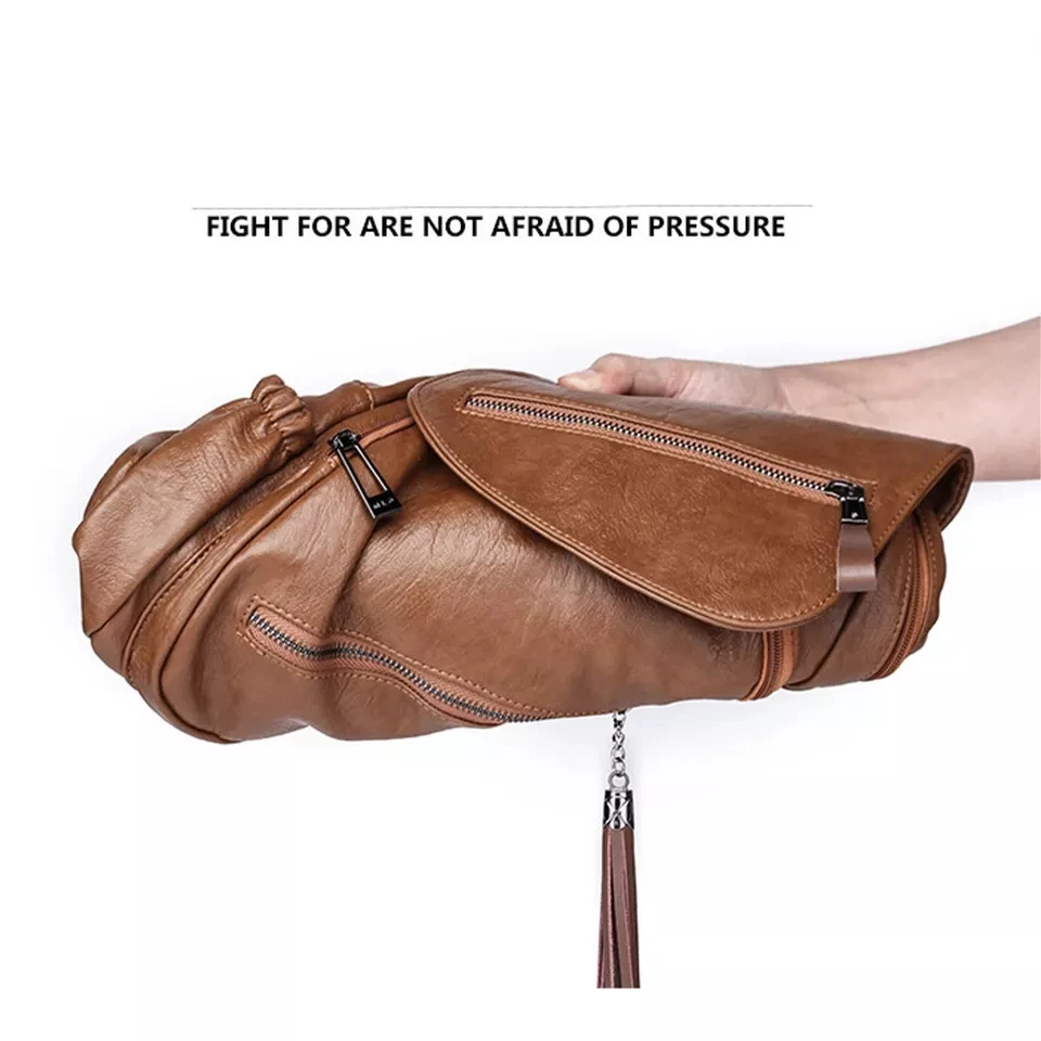 RU Tassel Pu Leather Multi-zip Clamshell Women Backpacks High Quality Soft School Bags High Capacity Designer Travel Bags